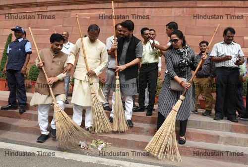 Swachh Bharat Abhiyan Cleanliness Drive At Parliament Premises