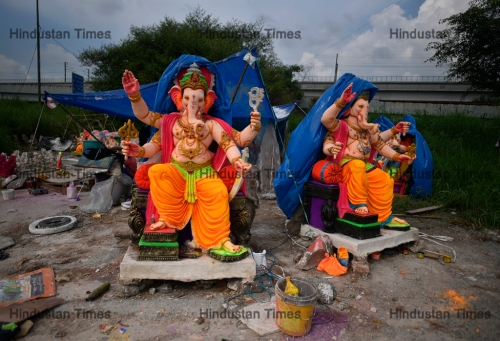 Artists Giving Final Touches To Lord Ganesha Statues For Upcoming Ganesh Chaturthi Festival