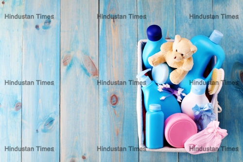 Basket,Of,Baby,Supplies,On,Blue,Background,-,Baby,Time