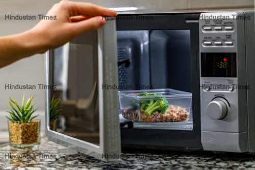 Using,The,Microwave,Oven,To,Heat,Food.,Heating,Plastic,Container