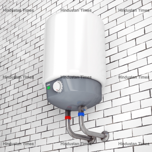 Modern,Automatic,Water,Heater,In,Front,Of,Brick,Wall.,3d