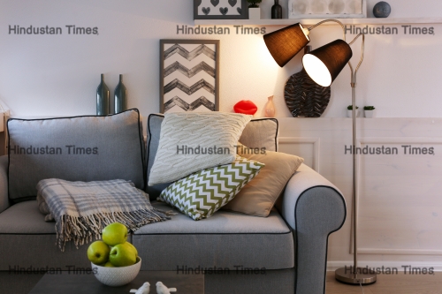 Beautiful,Modern,Living,Room,With,Grey,Sofa,And,Floor,Lamp
