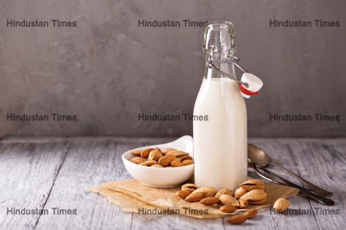 Homemade,Almond,Milk,In,A,Small,Bottle