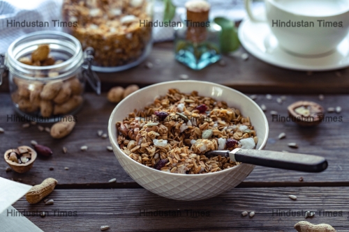 Healthy,Lifestyle,Breakfast,Bowl,Plate,With,Granola,And,Spoon,On