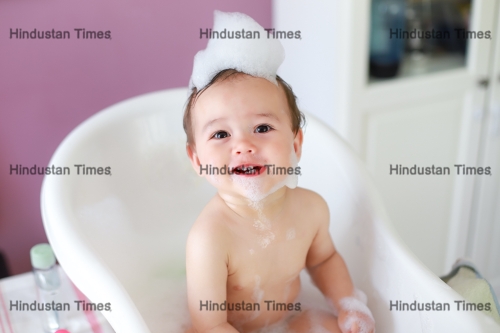 Top,View,Of,Little,Cute,Baby,Take,A,Bath,And