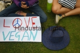 Animal Rights Activists Protest Against Animal Cruelty And Promotion Of Vegan Diet At Mandi House