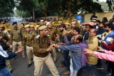 Delhi University Teachers Protest At VC Office Demanding The Absorption Of Ad Hoc And Temporary Teachers