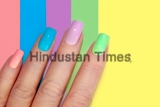 Multi-colored,Pastel,Manicure,Combined,Tone,On,Tone,With,A,Striped