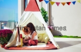 Cheerful,Kids,Are,Playing,In,Teepee,Tent,On,A,Sunny