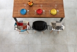 Dining,Wooden,Table,And,Color,Porcelain,Plates