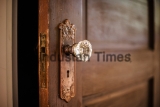 Old,Wooden,Door,With,A,Crystal,Door,Knob.