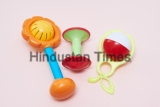 Plastic,Retro,Rattle.,Baby,Toys,On,Pink,Background.,Flat,Lay.