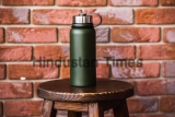 Thermos,Bottle,Near,Brick,Wall,Background.,Coffee,Or,Tea,Reusable