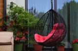 Comfortable,Swing,Chair,With,Pink,Pillow,Near,House.,Garden,Furniture