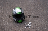 Motorcycle,Helmet,At,Ground,And,Some,Wrenches.,Wrench,At,Ground