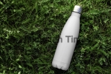 White,Stainless,Thermo,Bottle,Isolated,On,Green,Grass.