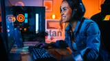 Pretty,And,Excited,Black,Gamer,Girl,In,Headphones,Is,Playing
