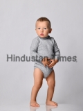 Toddler,One-year-old,Baby,Boy,In,Grey,One-piece,Bodysuit,With,Long