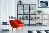 Orange,Armchair,Next,To,Table,In,Bright,Living,Room,Interior