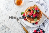 Healthy,Summer,Breakfast,homemade,Classic,American,Pancakes,With,Fresh,Berry,And
