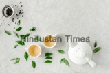Herbal,Tea,With,Two,White,Tea,Cups,And,Teapot,,With