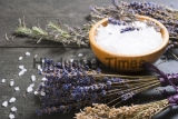 Bath,Salt,In,Bamboo,Bowl,And,Dried,Lavender,Flowers,On