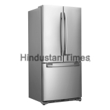 Three,Door,Refrigerator,With,Food,Isolated,On,White,Background.,Side